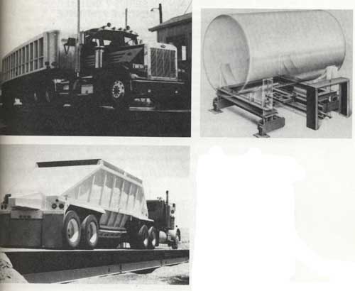 (a) An example of a truck scale used to weigh the amount of material the truck is hauling. (b) An example of a hopper scale that is used to accurately measure the amount of material in a hopper. This application is frequently used in batch processing. (c) An example of a tank scale designed to weigh the amount of liquid in a tank. 